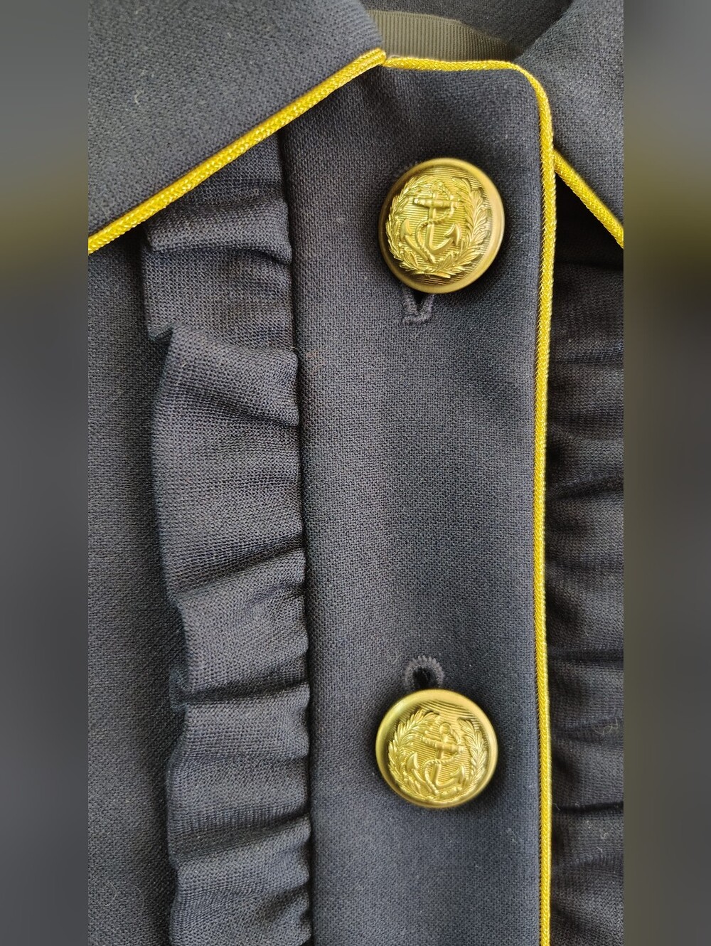J.Crew Navy Jacket with Gold Piping & Buttons with Ruffles Down the Front Size 0 - Picture 6 of 15